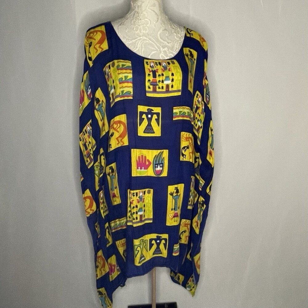 Vintage Southwest Kokopelli Print Caftan Beach Pool Cover Up Kaftan Dress flowy